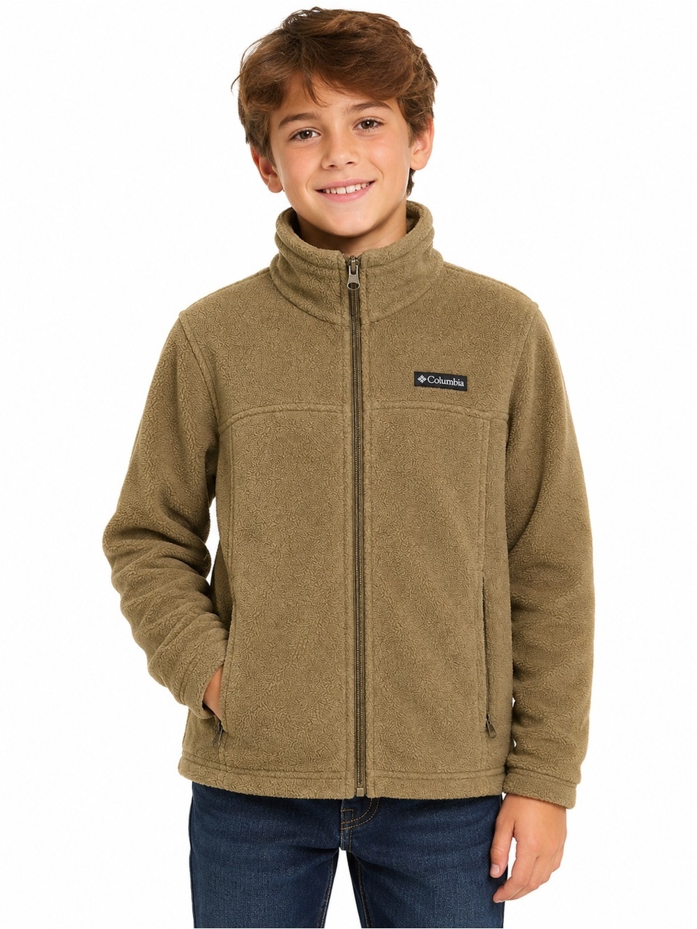Columbia Youth Full Zip Fleece Jacket Olive Green Size 8